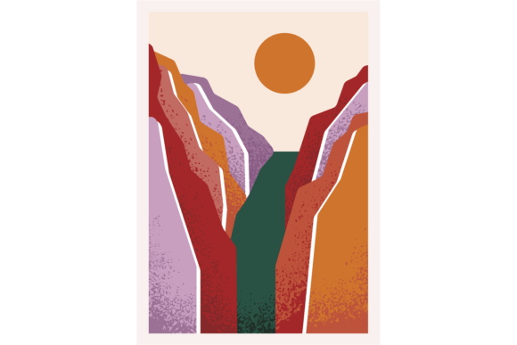 Decorative Grunge Landscape: Japanese Style Textured Postcard in Vector Illustration