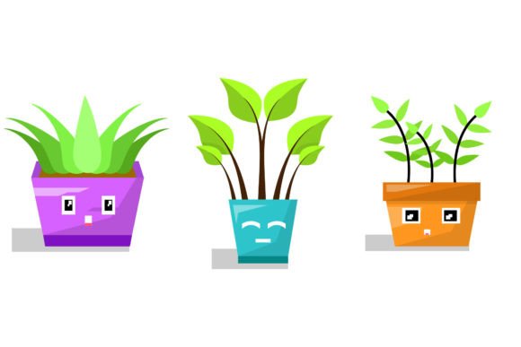 Decorative Plants Pot Purple Blue Brown – A Must-Have Design Asset for Creative Projects