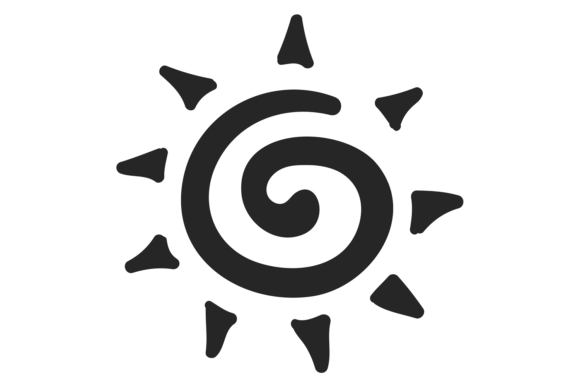Decorative Sun Symbol. Black Swirl. Shin: A Bold Design Element