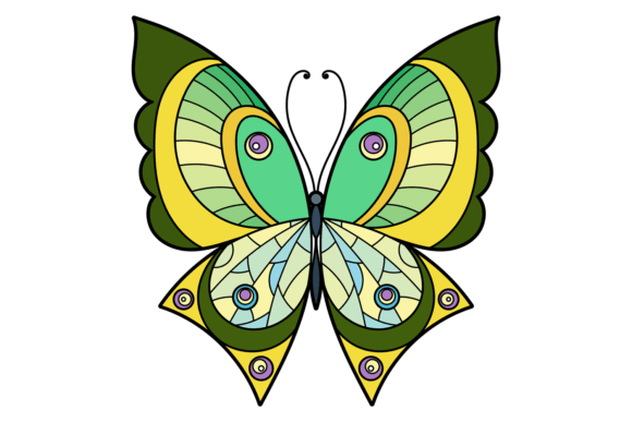 Green Decorative Butterfly with Ornate Pattern