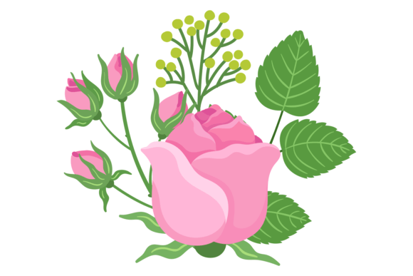 Pink Rose Branch with Decorative Flowers
